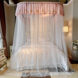 2021新款 公主风遮光防尘顶U型导轨蚊帐家用夏天1.8m床幔1.5三开门