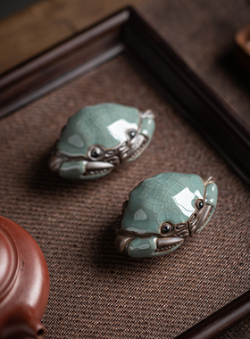 创意大号螃蟹摆件陶瓷哥窑开片家居客厅装饰茶道桌面可养茶宠摆设