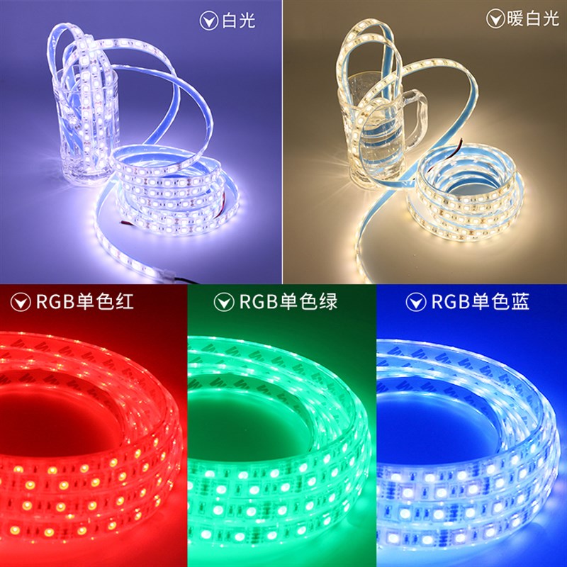 led灯带低压12V5050高亮套管灌胶防水户外鱼塘泳池RGB七彩软灯条