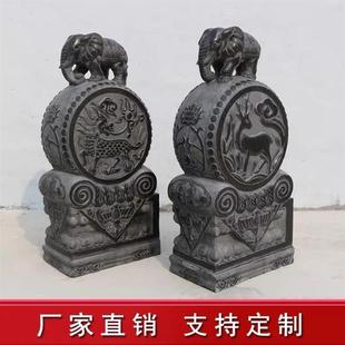 石雕门墩一对家用镇宅狮子麒麟貔貅青石仿古做旧门墩石石鼓抱鼓石