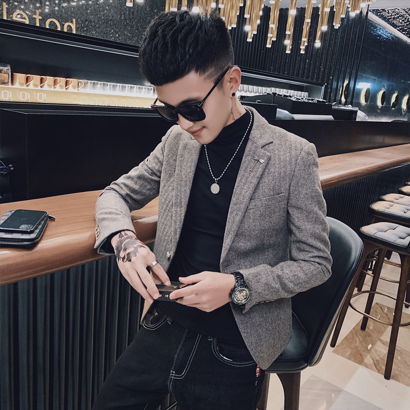 帅t小码西装男外套发型师男装矮个子S号XS修身毛呢短款西服155