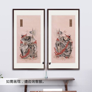 工笔人物国画武将门神秦叔宝尉迟恭画像玄关书房新中式卷轴挂画框