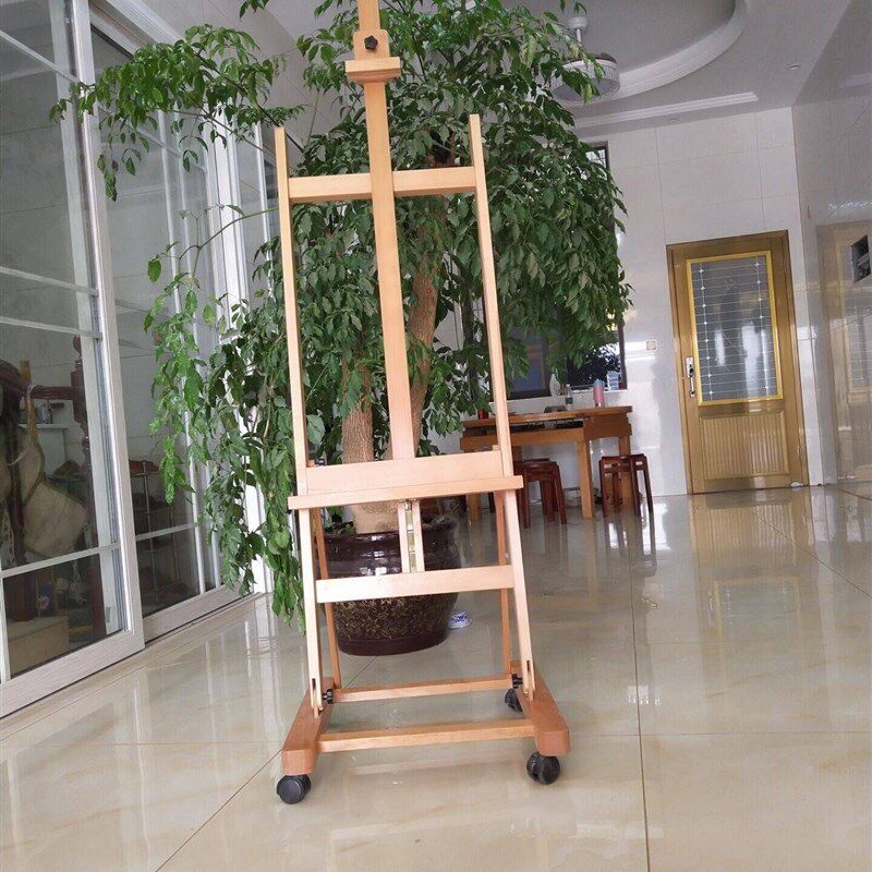 榉木落地油画架前倾画画展示画架楼盘广告展示架升降带轮子海报架