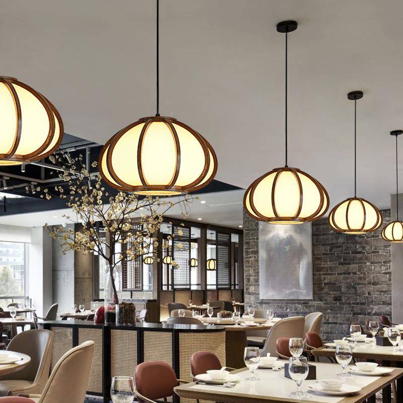 现代风D1644灯笼吊灯新中式民宿店中餐厅木艺灯中国风过道走廊古