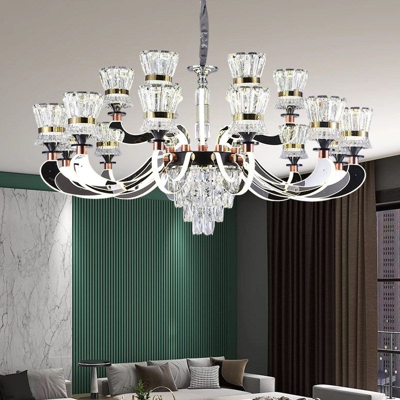 客厅灯2023年新款感灯臂发光吊灯现代简约轻奢大气水晶灯