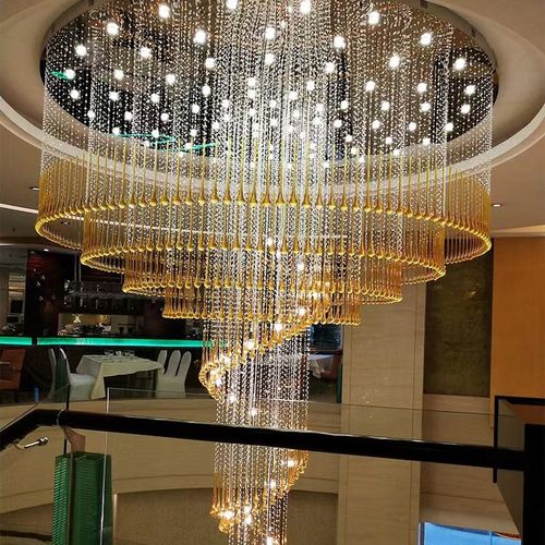 复式楼水晶大吊灯客厅酒店大堂大厅挑空灯具现代新款别墅水晶吊灯