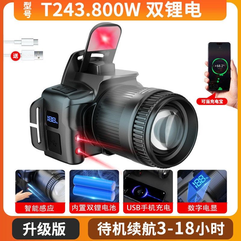 跨境白激光感应头灯充电长续航家用应急小头灯户外头戴式夜钓鱼灯,居家日用,照明电筒,淘宝优惠券,粉丝福利购,淘宝优惠卷