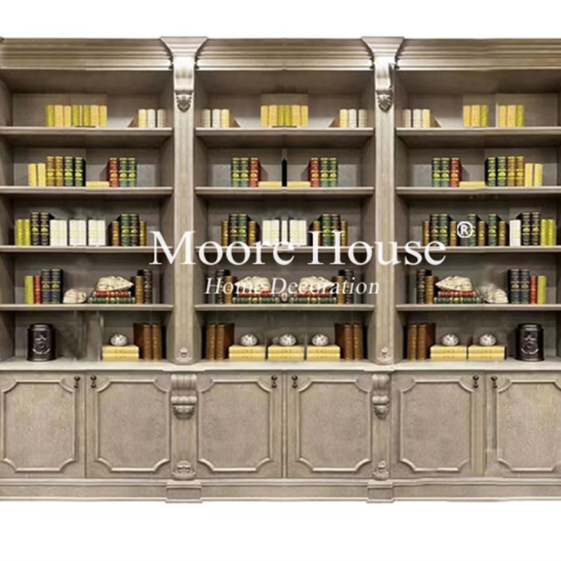 美式实木书架置物架简约美式实木书柜组合欧式落地书橱客厅柜子