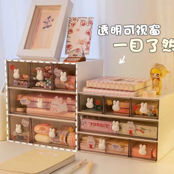 笔筒桌面收纳盒透明抽屉式学生公书桌文具手帐分隔整理箱置物架
