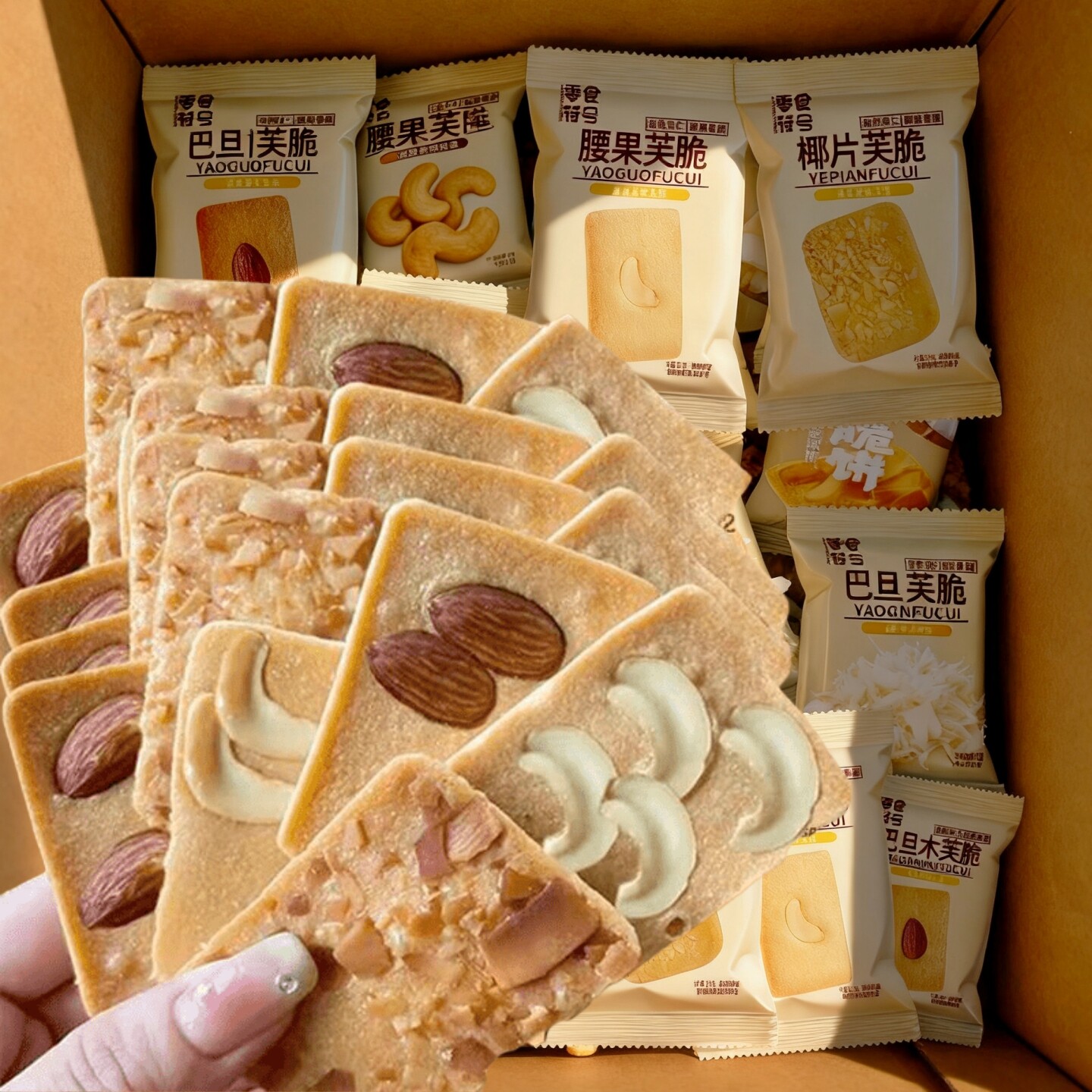 坚果芙饼干坚果芙脆腰果芙巴旦木芙椰片芙薄脆饼干酪蛋糕解馋零食