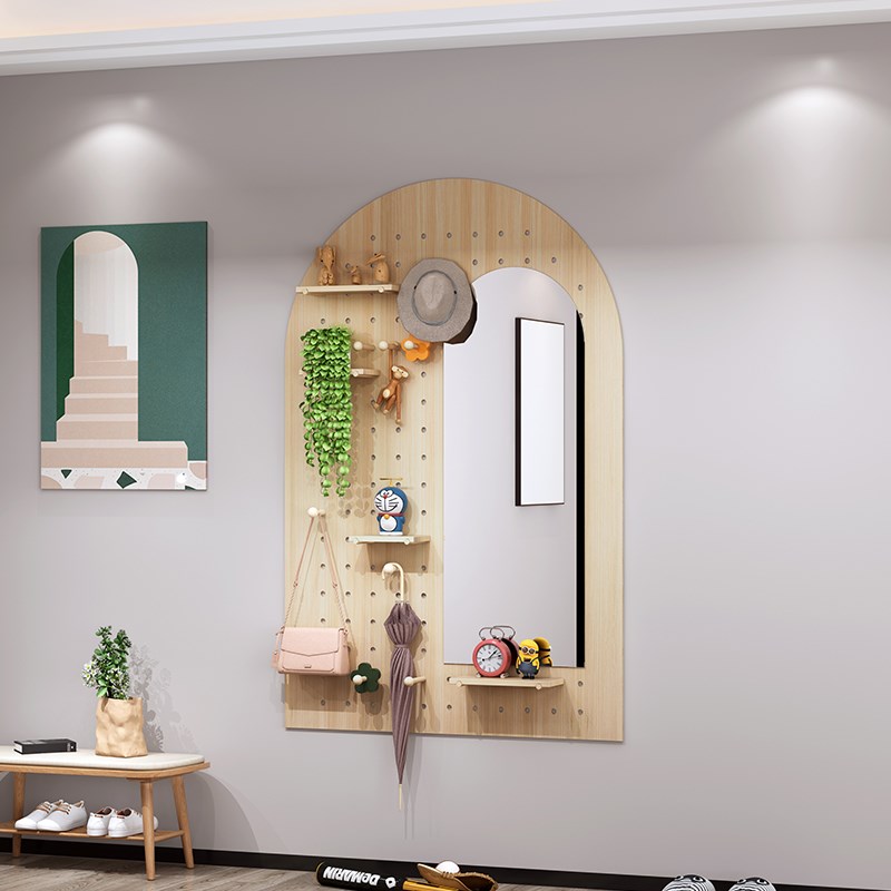 洞洞板全身镜卧室试衣镜玄关壁挂墙穿衣镜挂墙家用衣帽架一体镜子