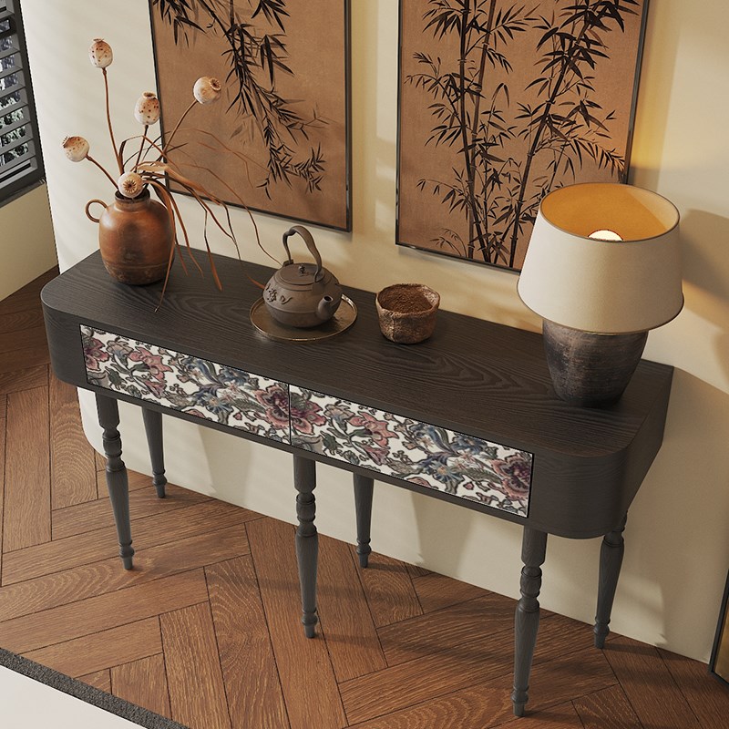 法式复古玄关桌进门口客厅靠墙实木案台入户玄关柜花卉彩绘置物柜