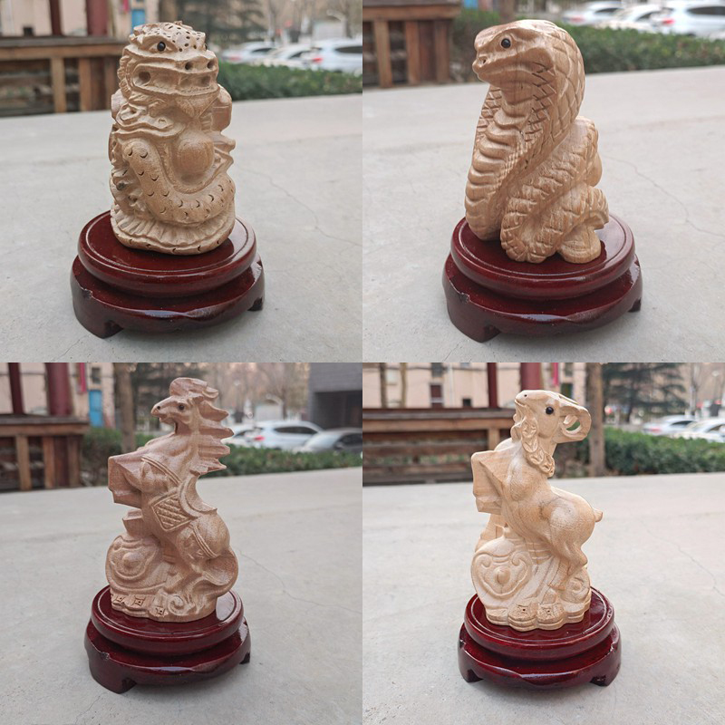 桃木十二生肖摆件木雕实木原色鼠牛虎兔龙蛇马羊猴鸡狗猪整套装饰