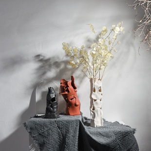 陶瓷瓶手工雕空软装样板房饰品干插器家居装饰