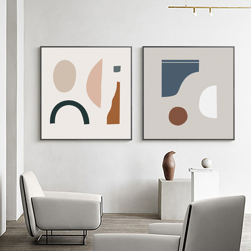 抽象创意几何色块装饰画现代客厅沙发背景墙正方形挂画