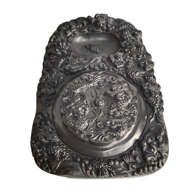 毛笔初学入门练字用品得问斋选澄泥砚带盖砚台龟九龙 - 松间石泉商城出品