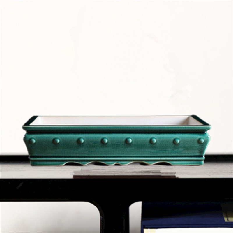 长方形陶瓷鼓丁盆景盆白泥手工紫砂花盆觅陶乡桌面古典盆栽盆