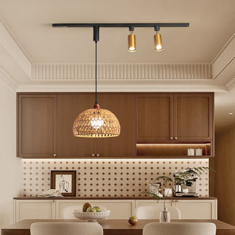 餐厅灯吊灯侘寂风复古可移位轨道式带射灯中古风餐桌吧台商用吊灯