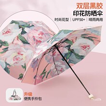 知临双层黑胶防晒防紫外线女太阳伞三折高颜值晴雨两用手动遮阳伞