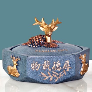 烟灰缸个性创意潮流大号烟缸带盖防飞灰家用客厅茶几欧式树脂摆件