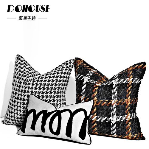 现代简约粗针织橘色几何客厅沙发靠垫床上腰靠包办公室抱枕