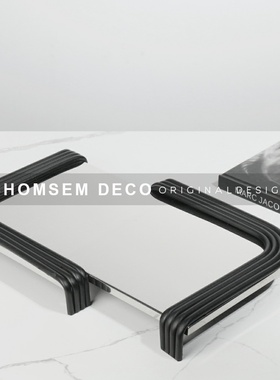 简约现代金属镜h面收纳托盘样板房桌面摆设软装饰品茶几售楼处摆