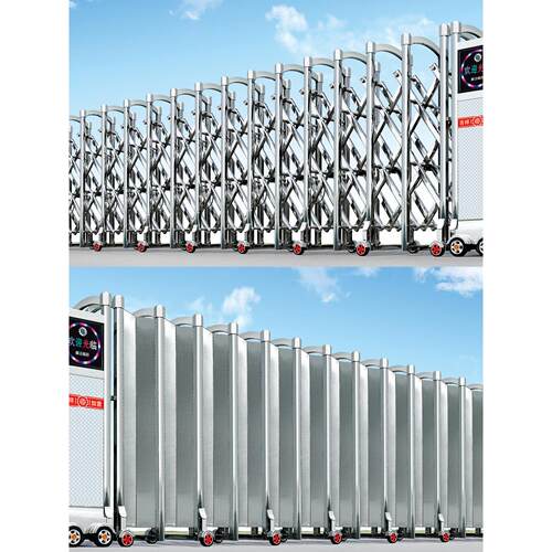 电动伸缩门不锈钢封口板平移门头无轨自动伸缩工厂学校工地