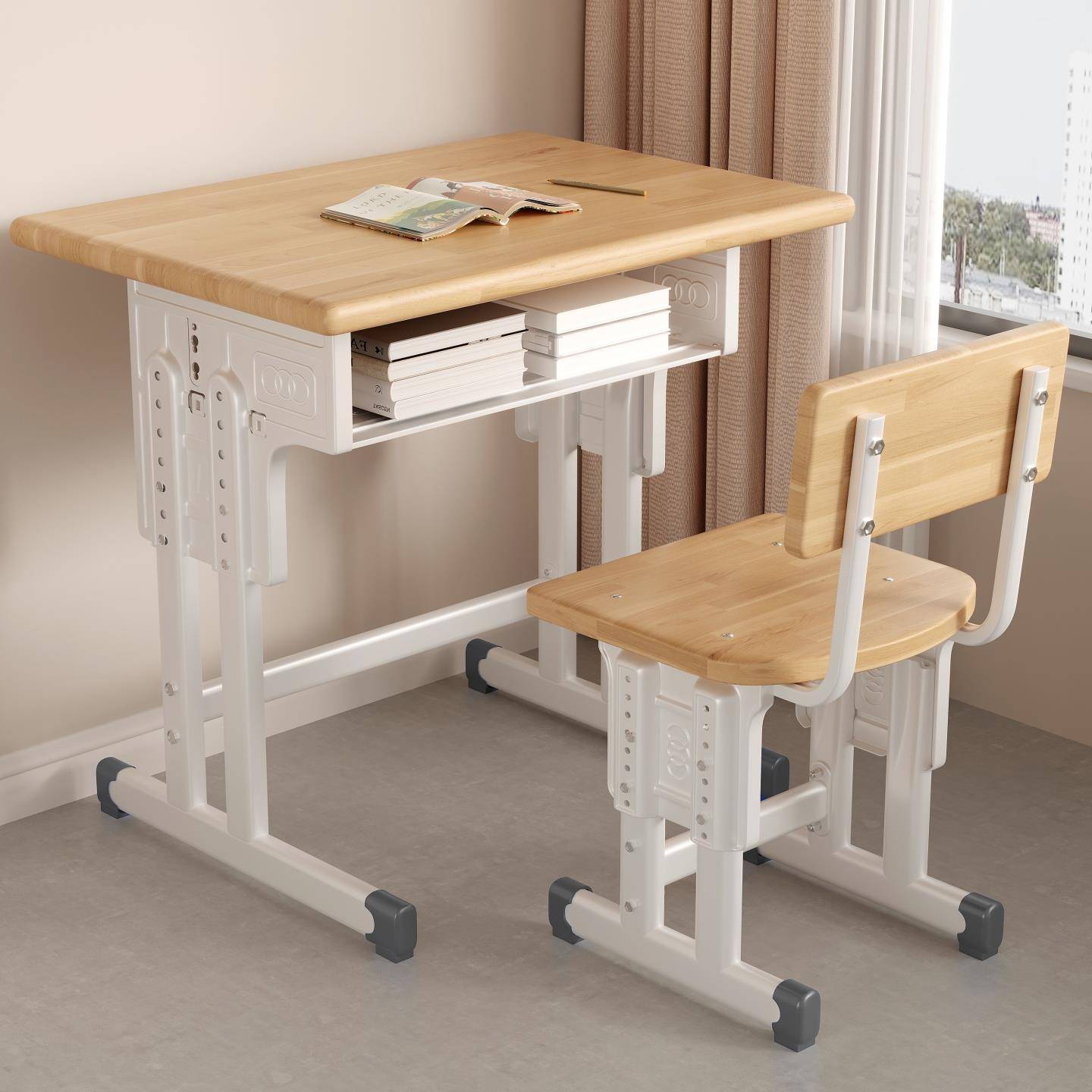 需定制单人中小学生实木书桌学校升降课桌椅家用儿童学习桌培训班