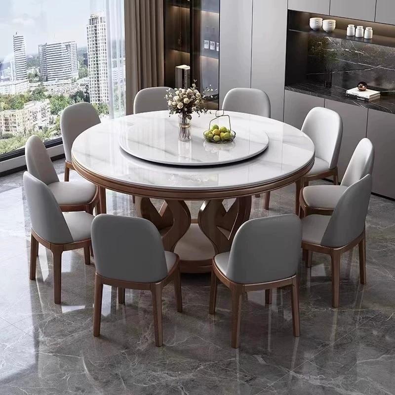 需定制岩板餐桌椅组合现代家用小户型简约实木圆桌带转盘酒店饭店