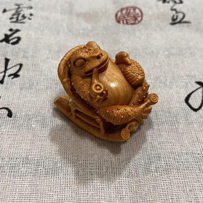 崖柏木实木癞蛤蟆金蟾木雕工艺品摆件手把件6×5