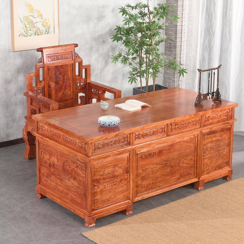 需定制北方老榆树桌办公桌老板桌行政桌实木新中国古董写字台电脑