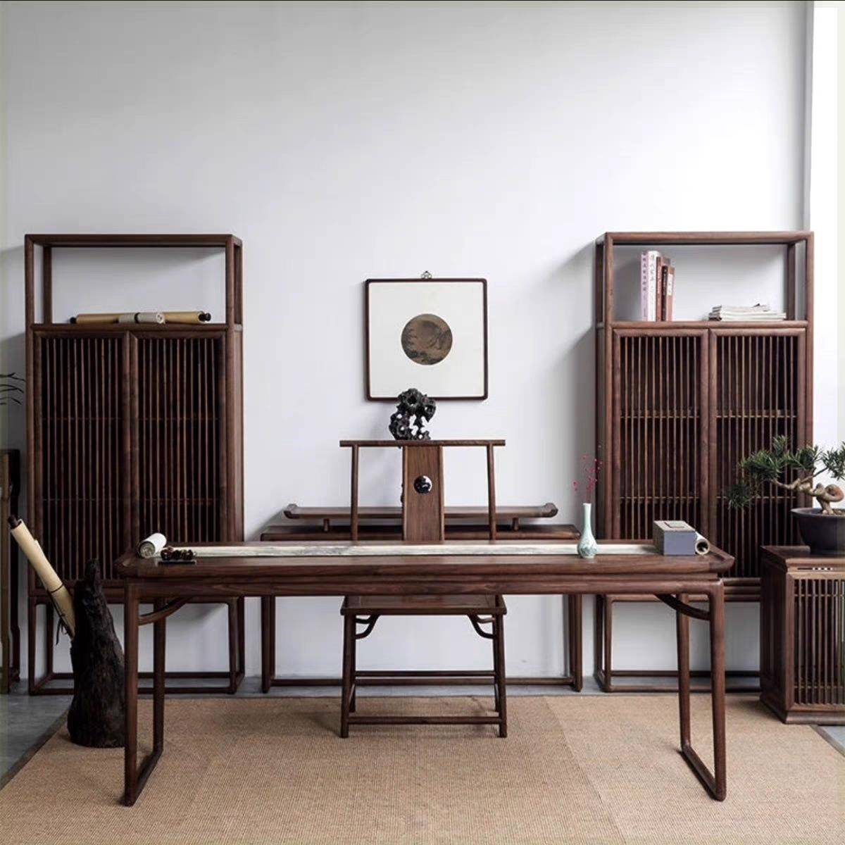 需定制新中式老榆木书桌椅禅意书法桌家用实木写字台画桌画案国学