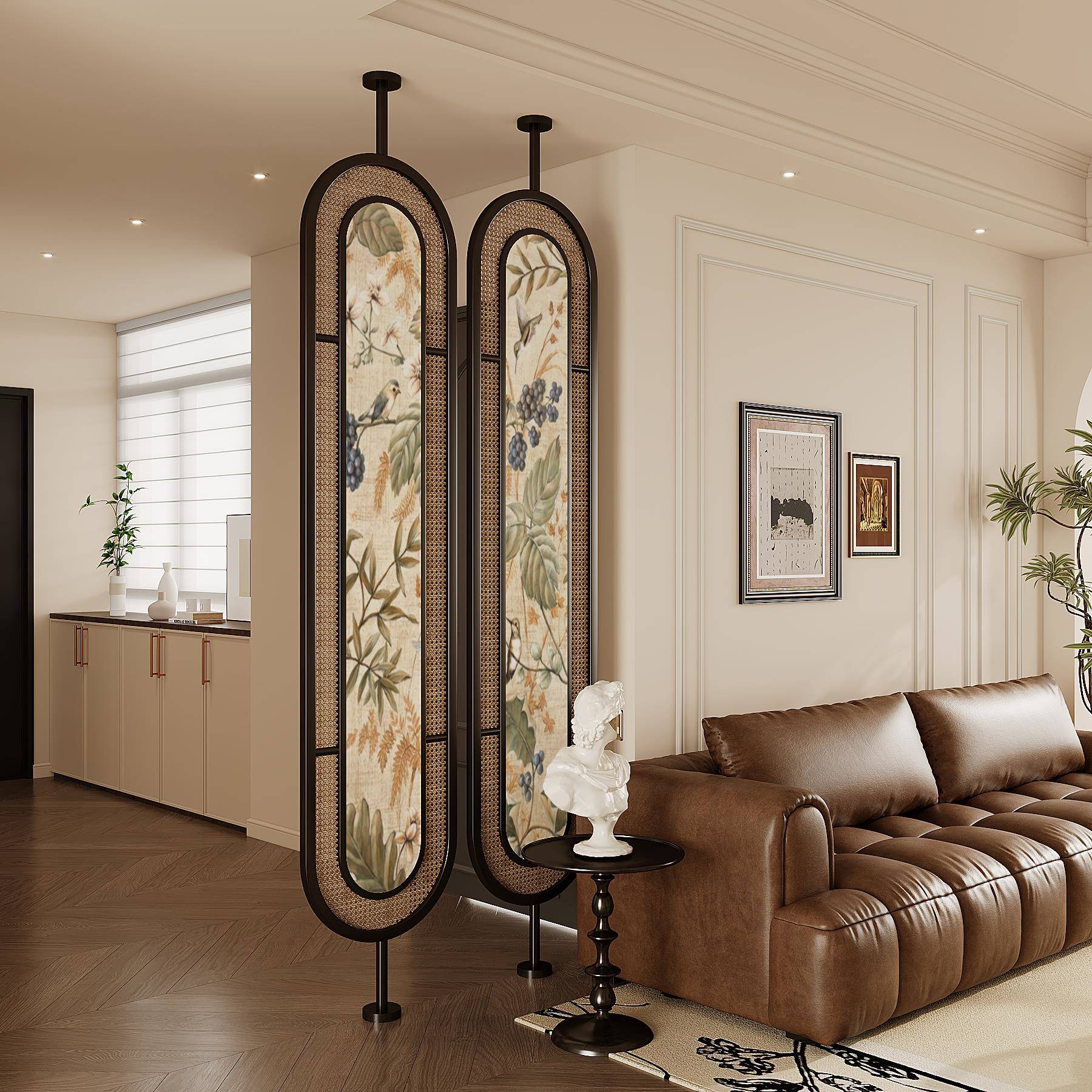 需定制法式藤编旋转屏风隔断客厅入户家用实木藤编酒店沙发背景玄