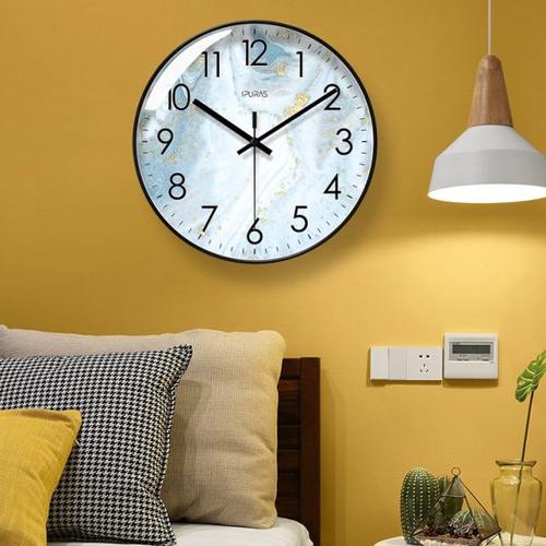 易普拉8229理石纹理钟表时钟挂墙挂钟客厅北欧简约静音扫秒石英钟