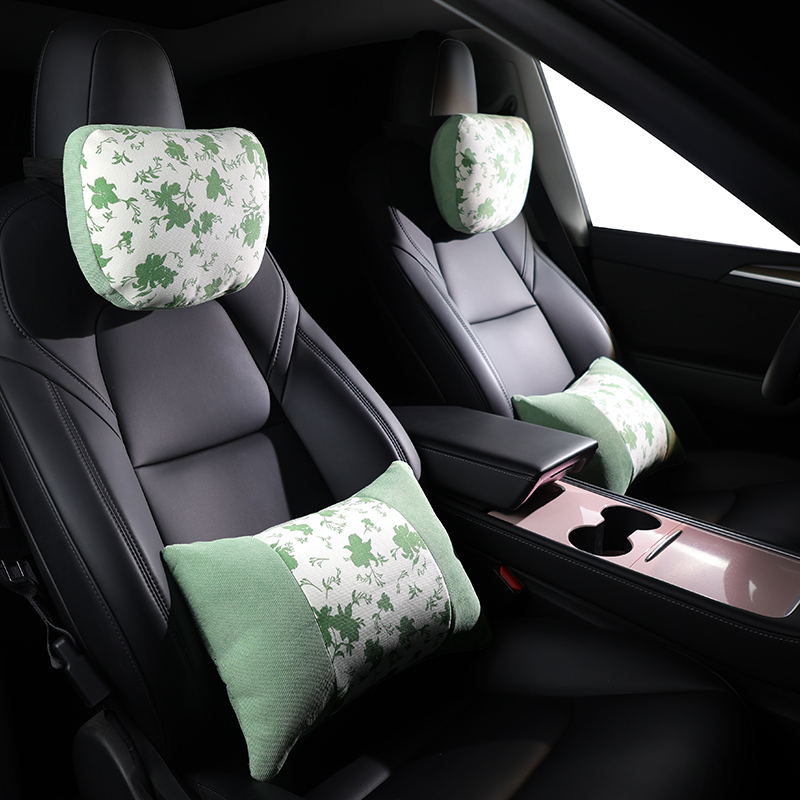 新款汽车头枕腰靠抱枕车用靠枕靠背靠垫舒适棉麻四季通用布艺国风
