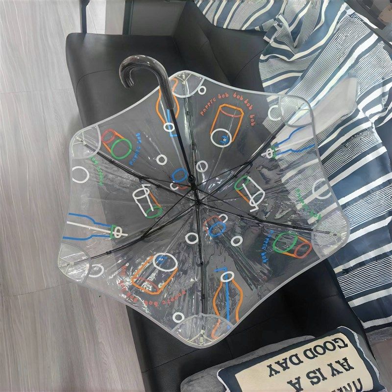 透明儿童雨伞安全圆角防戳伤反光条小学生幼儿园POE涂鸦可加印LOG