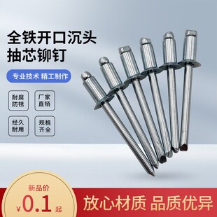 全铁开口埋沉头抽芯铆钉3.2 潢钉铁拉钉 4埋头拉铆钉GB12617 GK2装