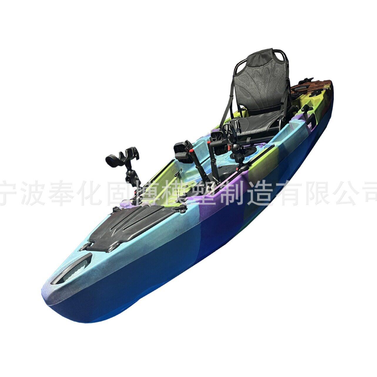 端人脚踏钓鱼艇脚踏船叶片脚踏工厂硬艇塑料滚塑皮划艇