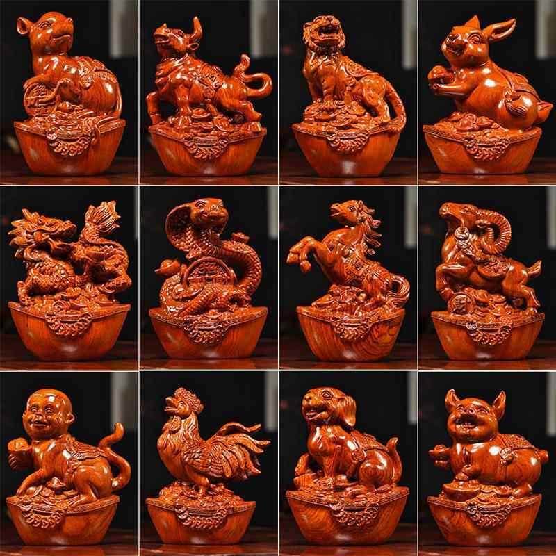 花梨木雕蛇摆件实木新中式十二生肖全套家居客厅办公装饰工艺礼品