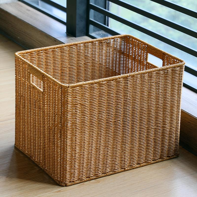 衣帽间收纳筐仿藤编织篮大号书架柜子整理储物篮电视柜格子置物筐