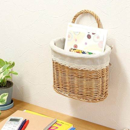 新日式手工编织柳编带提手藤编收纳篮野餐面包篮水果篮储物挂墙篮