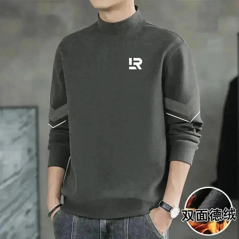 新楚欧货轻奢双面绒打底衫男w秋冬双面德绒半高领保暖内衣体恤内