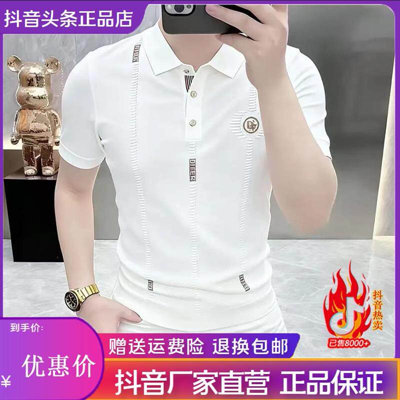 塔弗森休闲H专营店26简欧针织冰丝短袖T恤男老钱风夏季半袖POLO衫
