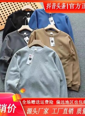 Elbaph轻奢男装品质新款男保暖T恤潮流纯色A圆RR领虎头加绒加厚卫