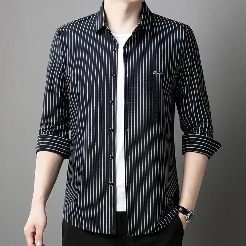 享奢名品男装2m025新款弹力冰丝无痕衬衫中男c士长袖寸衣商务休闲