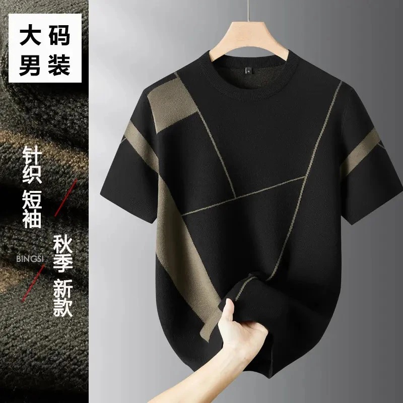 北嘉服饰圆领针织T短袖套头毛衣针织衫韩版休闲免烫大码宽松男秋