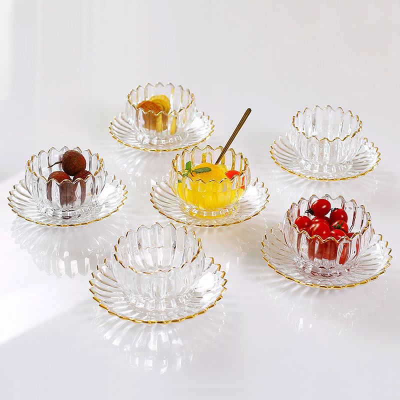 金边玻璃碗碟家用水果盘小精致美容院甜品碗小吃碟糖果干果零食盘