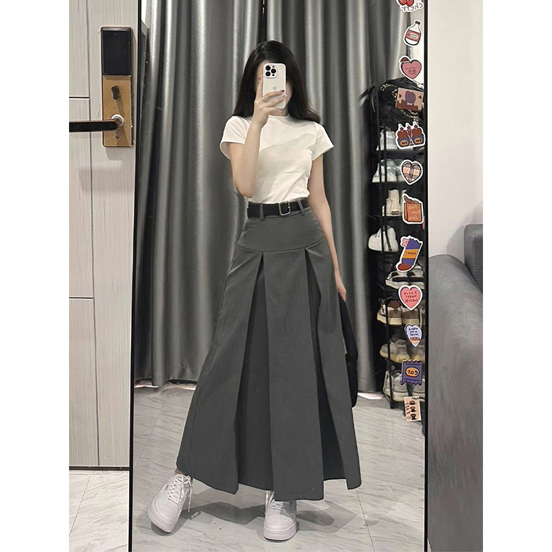 梨形身材半身裙女夏薄款胖妹妹mm高腰显瘦遮胯a字长裙西装百褶裙