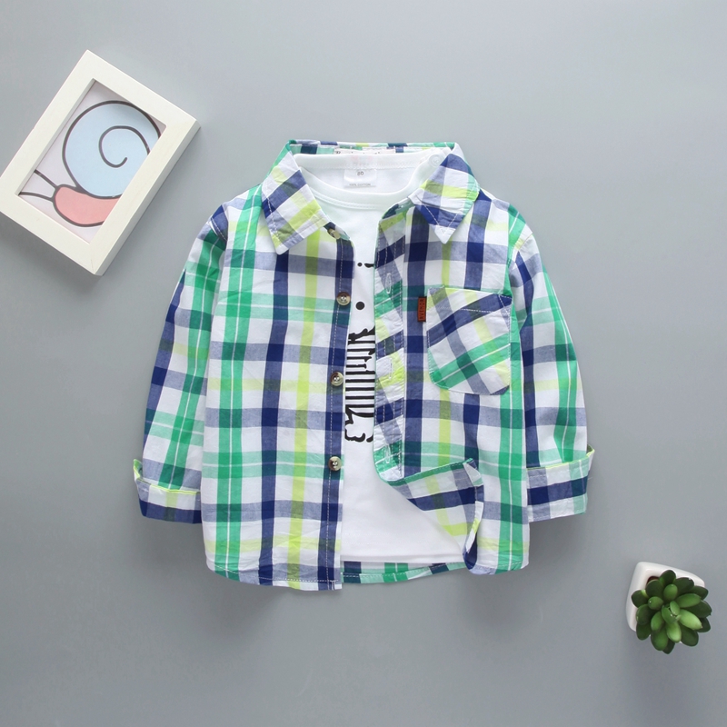 婴儿童衬衫寸男童格子薄款外套长袖纯棉小童装春秋夏季女宝宝衬衣
