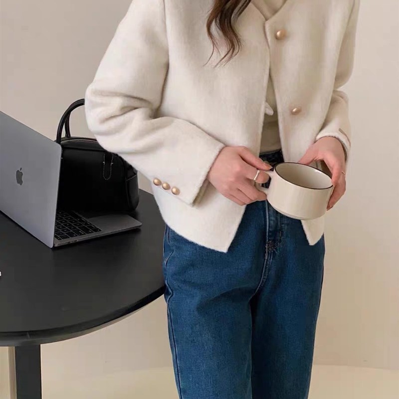 简漫羊新款简约双面羊毛大衣女小个子时尚气质百搭宽松短款外套女